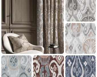 Beaumont Drapery Panels in Dreamy IKAT pattern. 100% Cotton French pleat curtains.