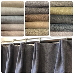 Herringbone Tweed Texture Designer blackout thermal drapery panels. French pleat, pinch pleat wool thermal insulated curtains made in Canada