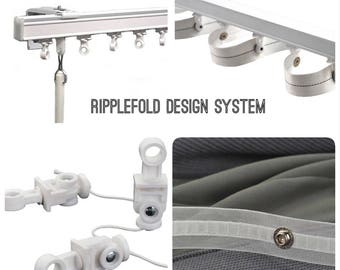 Ripplefold Rail Design System. Custom Ripplefold Drapery Hardware for 100% Drapery Fullness. Made to Measure Drapery and Hardware