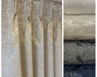 Custom Luxury Pinch Pleat Velvet Jacquard Drapery. "Flux" Premium Designer viscose velvet drapery collection. Made to order. Custom Size.