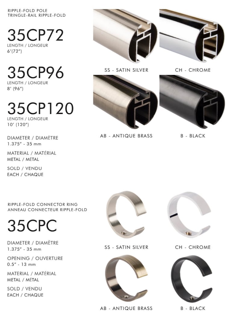 Ripple fold designer drapery rods in 4 color finishes. 6 ...