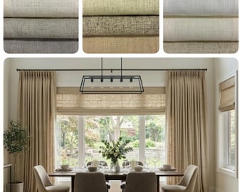 Custom Designer Linen Drapery Panels. Elegant Double Pinch/French/Euro Pleat linen curtains. Corso Luxury Designer drapery. 20 Colors.