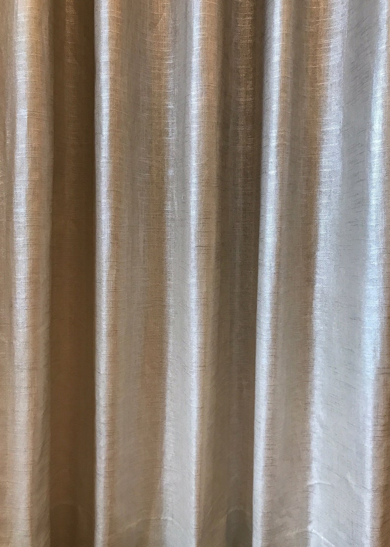 Shimmer Linen Drapery Collection. Modern Silver Metallic and Gold Slubby Linen Drapes. Pinch Pleat, French Pleat Curtains. Made in Canada. image 7