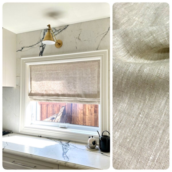 Pure Natural Washed Linen Custom Roman Shades by HFDrapery Studio. Made in Canada. 100% Raw Linen Roman Blinds with Sleek Chain Mechanism.