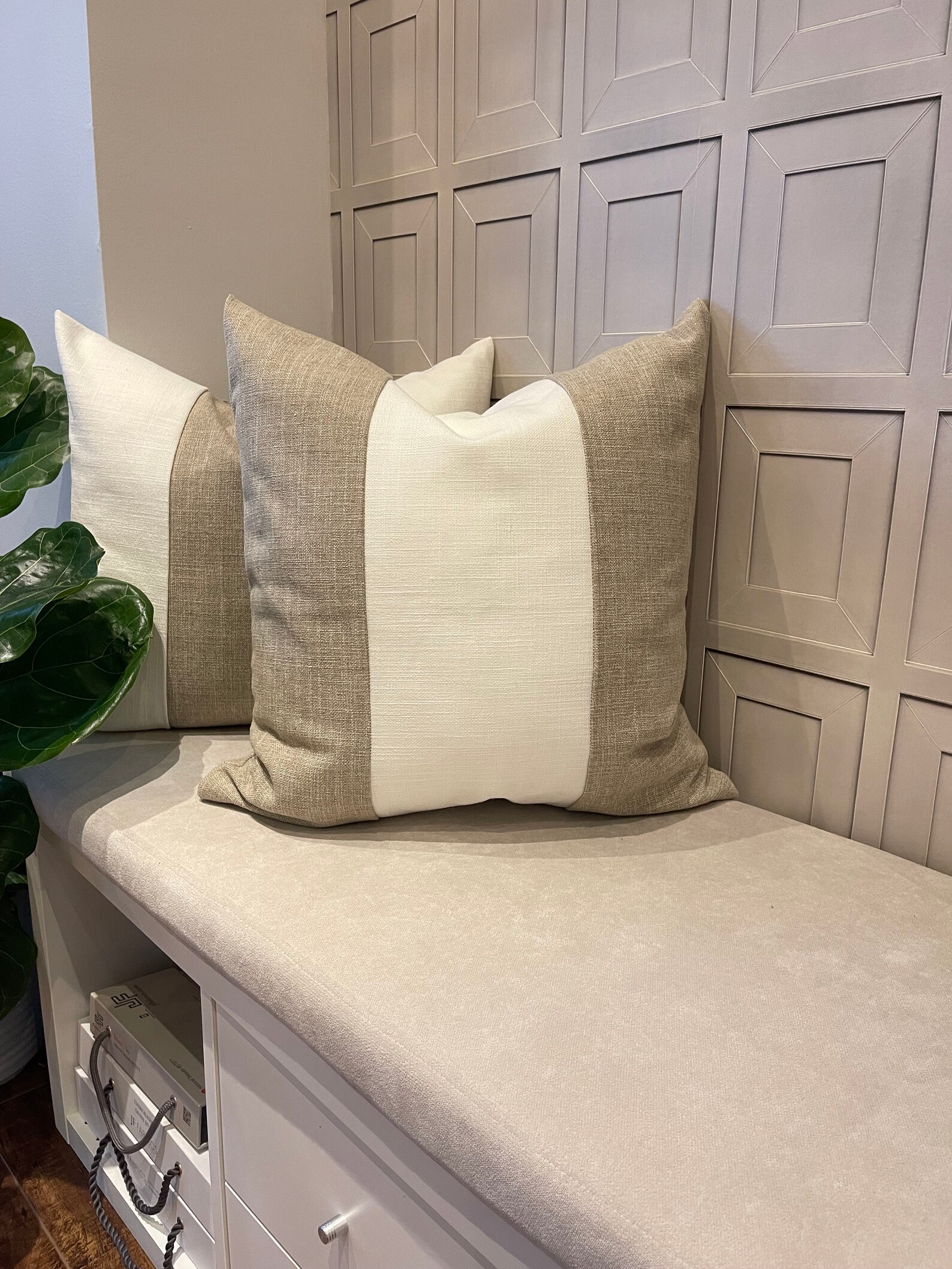 Custom Linen Cushion Covers With Color Block Design. Two Toned Etsy