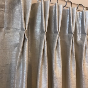 Shimmer Linen Drapery Collection. Modern Silver Metallic and Gold Slubby Linen Drapes. Pinch Pleat, French Pleat Curtains. Made in Canada. image 6
