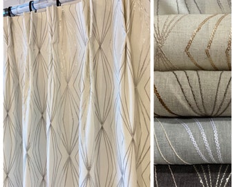 Panel de lino geométrico bordado: cortinas plisadas personalizadas