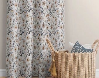Quiet Nature Custom Designer Drapery Panels made in Canada. 100% Cotton fabric. Floral Print.