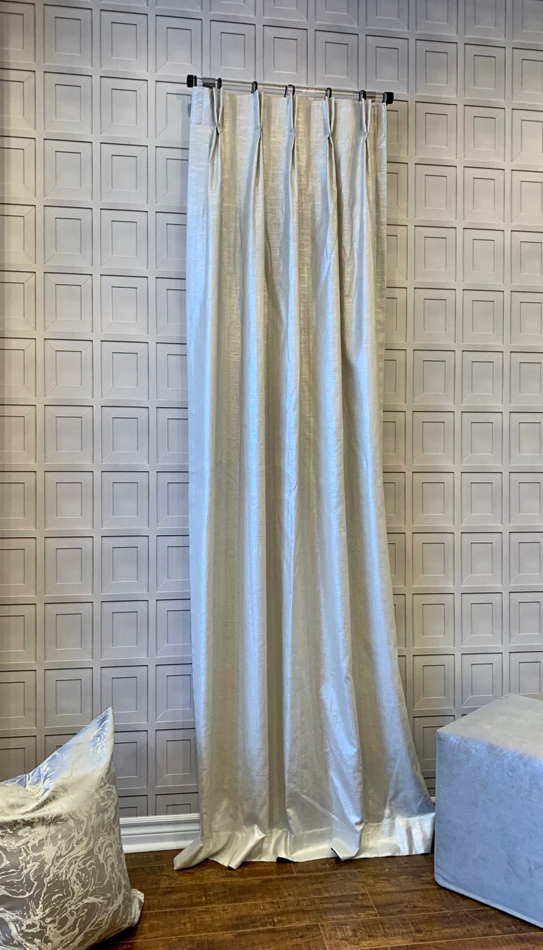 Shimmer Linen Drapery Collection. Modern Silver Metallic and Gold Slubby Linen Drapes. Pinch Pleat, French Pleat Curtains. Made in Canada. image 4