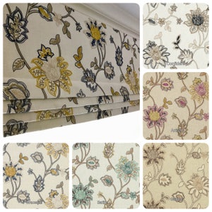 Cenefa de lino con estampado floral para cortinas romanas: tratamiento de ventana bordado personalizado