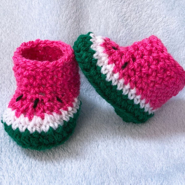 Watermelon baby booties, crochet shoe, newborn, outfit, novelty slippers, baby girl clothes, handmade, photoshoot prop, matching set