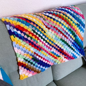 Rainbow baby blanket, pram blanket, handmade crochet, ready to ship image 1