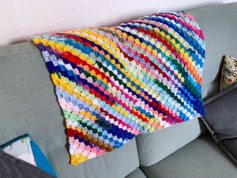 Rainbow baby blanket, pram blanket, handmade crochet, ready to ship image 1