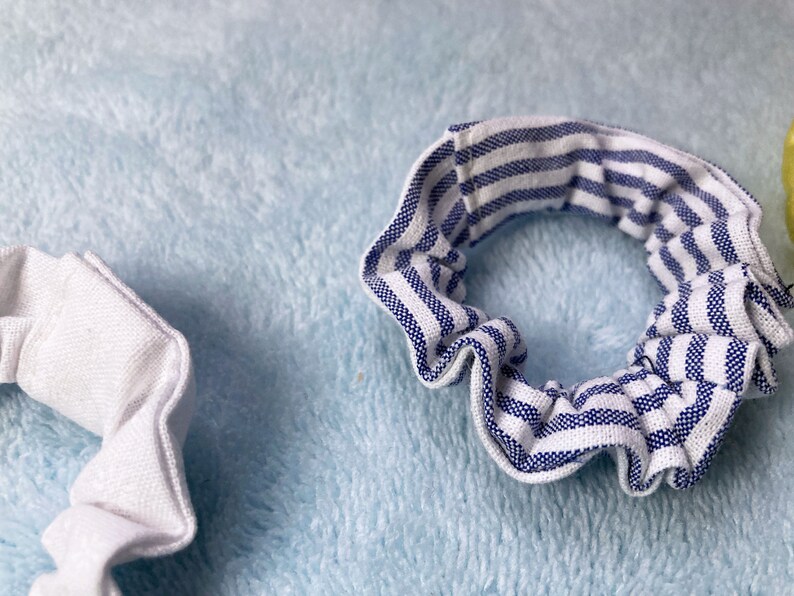skinny mini thin yellow 90/'s hair bobble handmade scrunchy pack Hair scrunchies silk satin hair ties /& elastics blue stripy