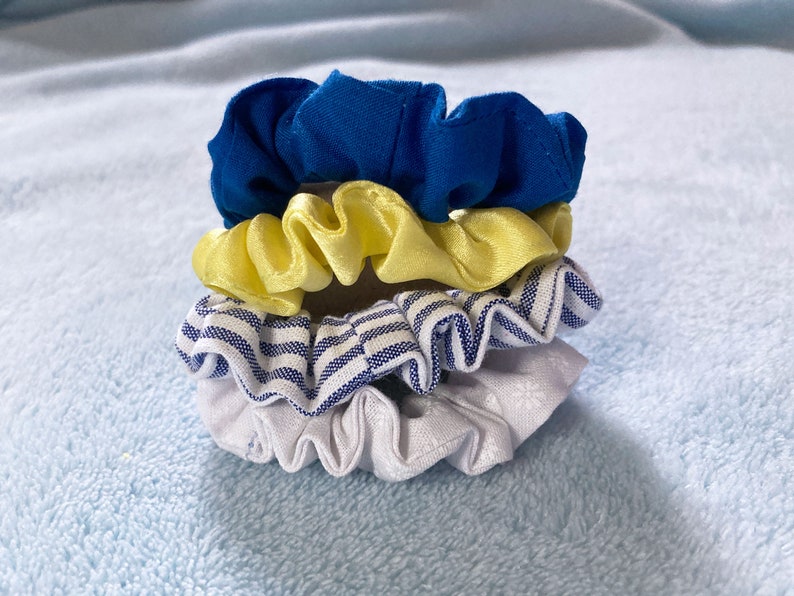 skinny mini thin yellow 90/'s hair bobble handmade scrunchy pack Hair scrunchies silk satin hair ties /& elastics blue stripy