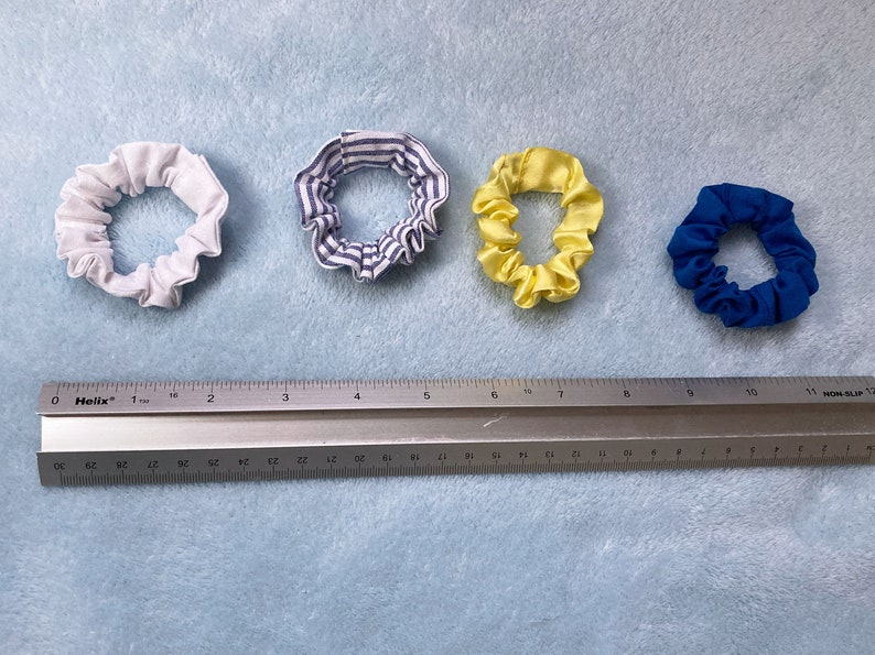 skinny mini thin yellow 90/'s hair bobble handmade scrunchy pack Hair scrunchies silk satin hair ties /& elastics blue stripy