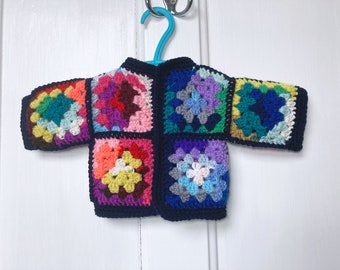 Baby cardigan, granny square rainbow sweater, baby girl clothes, 0-3 months, handmade
