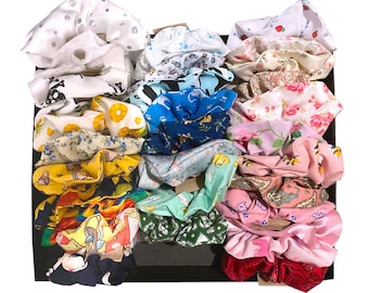 Handmade Scrunchie Mystery Bundle, Assorted Fabrics, Prints, Sizes
