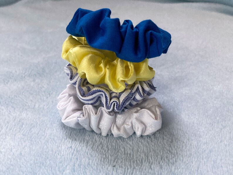 skinny mini thin yellow 90/'s hair bobble handmade scrunchy pack Hair scrunchies silk satin hair ties /& elastics blue stripy