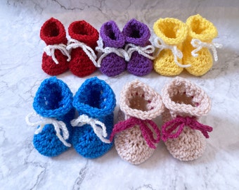 Baby booties, bow shoes, 3-6 months, crochet yarn socks, choice of colour, unisex, gender neutral