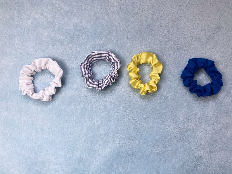 skinny mini thin yellow 90/'s hair bobble handmade scrunchy pack Hair scrunchies silk satin hair ties /& elastics blue stripy