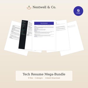 Tech-Lebenslauf-Paket: 3 Designs, Anschreiben, Referenzen (Digitaler Download)