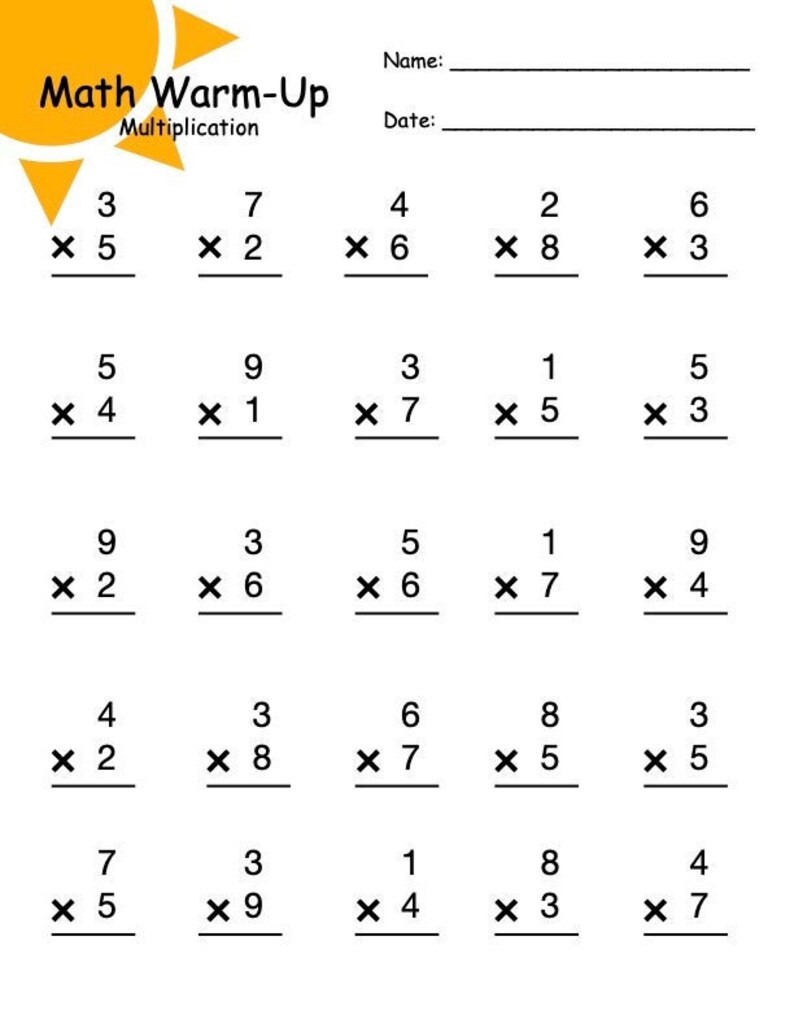Multiplication Warm-up or Homework Digital Download for Elementary School Students - Etsy