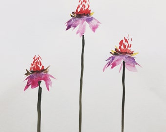 Watercolor Digital Print - three flowers