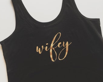 WIFEY tank top - black and gold - size XXL (which runs a bit small)