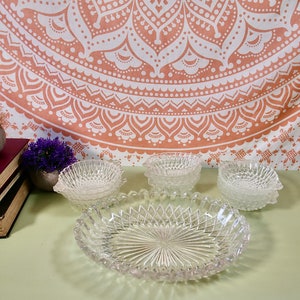 Vintage Glass Dessert Set: Main Dish & 9 Bowls