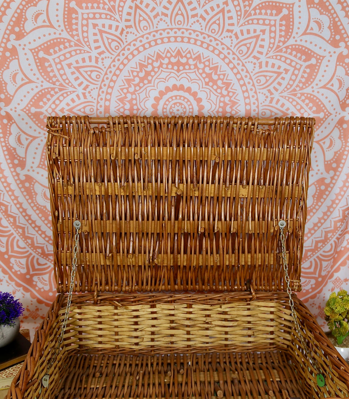 Vintage Rustic Wicker Picnic Basket Retro Boho Old Baskets Old Etsy