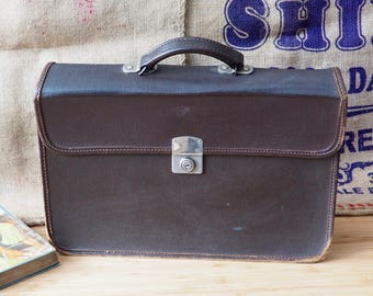 Vintage Brown Leather Briefcase Attache Case Drs Bag  Retro Vintage luggage  Organiser Case Old Briefcase