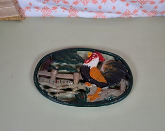Dessous De Plat Fonte émaillée Vert Vintage Invecta France 30x20cm