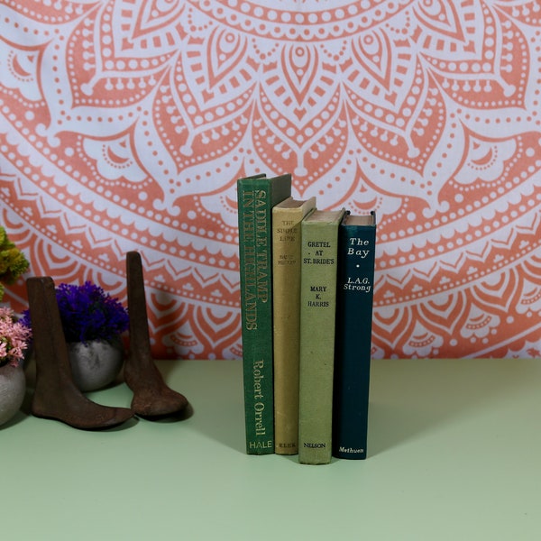 hardcover books for display Vintage Collection of 4 Books Display Books Green Book Collection Display Set of Books Retro Boho Country Treasury Books Old Books
