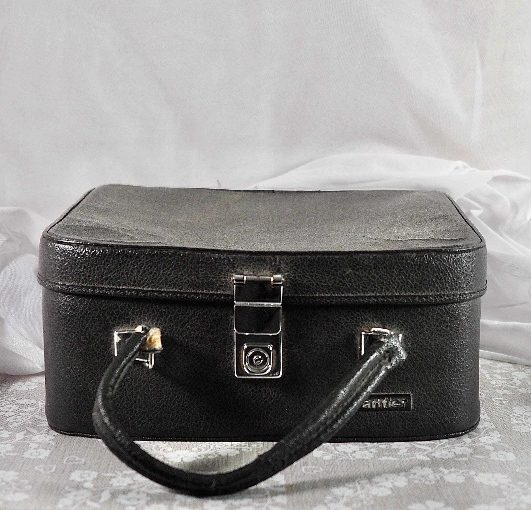 Vintage Black Antler Vanity Case: Travel Storage, Scuffs Present