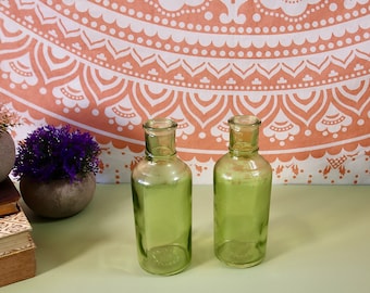 Vintage Bottles Pair Of Green Glass Bottle Vases