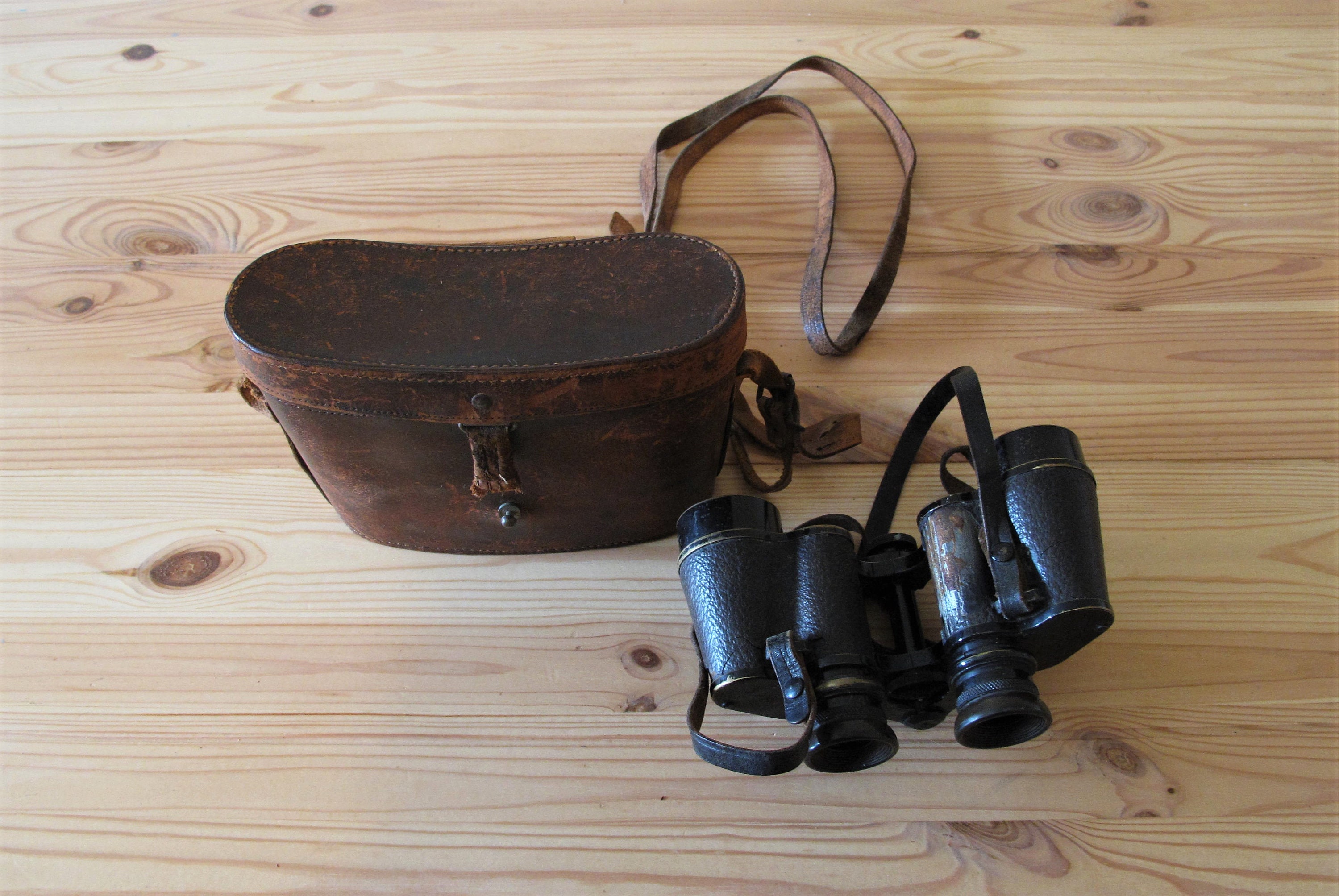 Vintage Binoculars With Leather Case Old Leather Binocular Etsy