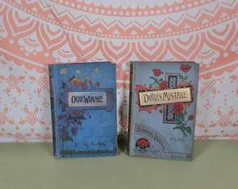 Vintage Books Pair Of Blue Antique Books Our Winnie And Dora&#39;s Mistake