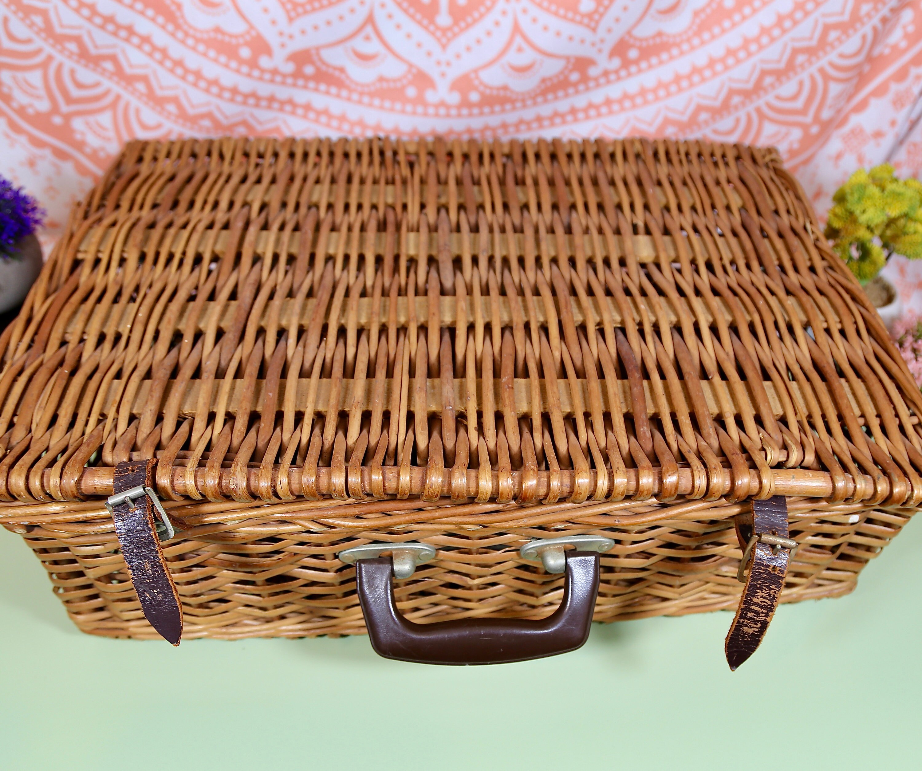 Vintage Rustic Wicker Picnic Basket Retro Boho Old Baskets Old Etsy