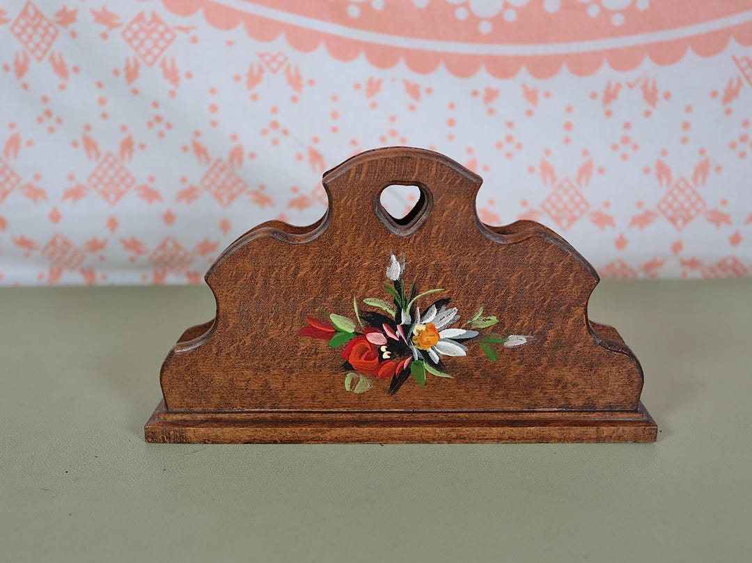 Patterned Letter Rack Vintage Wooden Letter Rack: Floral Painted Organizer - Etsy
