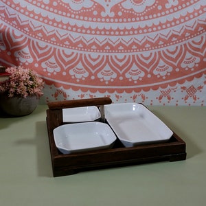 Vintage Tray Burleigh Ware Wood And Ceramic Nibbles Tray