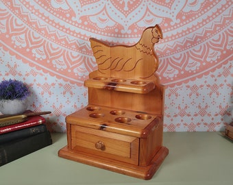 Vintage Egg Holder Wooden Chicken Shaped Egg Holder With Drawer