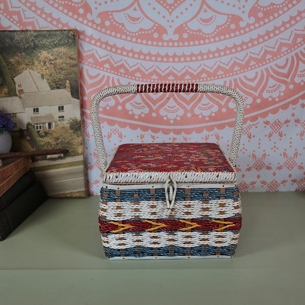 Vintage Sewing Storage Red Floral Sewing Box Basket