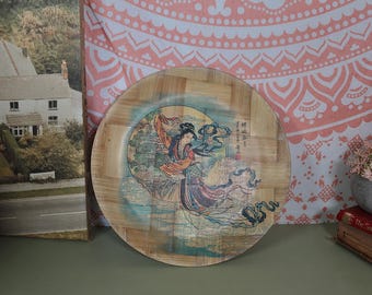 Plato decorativo oriental de bambú vintage: Arte asiático ilustrado
