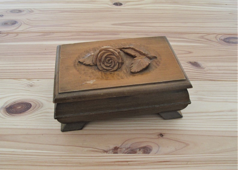 Vintage Rustic Wooden Storage Box Old Fl Trinket Boho Vintage Rustic Wooden Storage Box Old