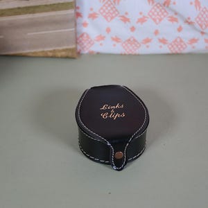 Custodia per gemelli e fermagli in pelle nera vintage