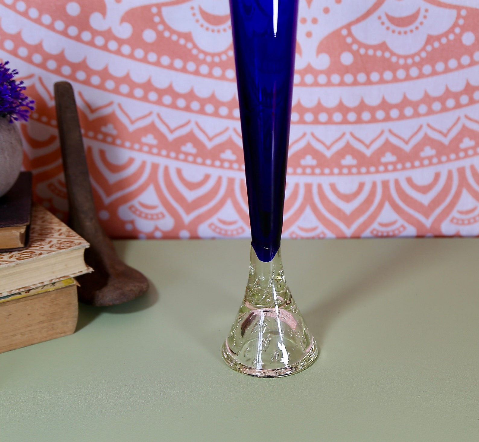 Vintage Blue Single Stem Glass Vase Old Glass Vase Old Flower Etsy UK