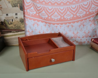 Vintage Desk Tidy Wooden Desk Tidy Stationary Storage Box With Drawer