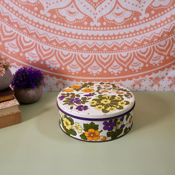 Vintage Tin Rustic Floral Storage Tin