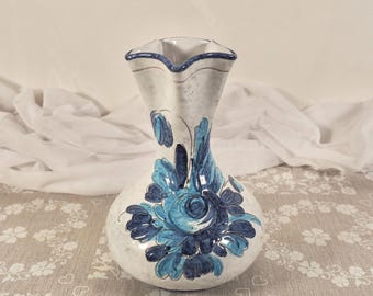 ヴィンテージ イタリア製 花瓶 ブルーフラワー 陶器 磁器 ヨーロピアン